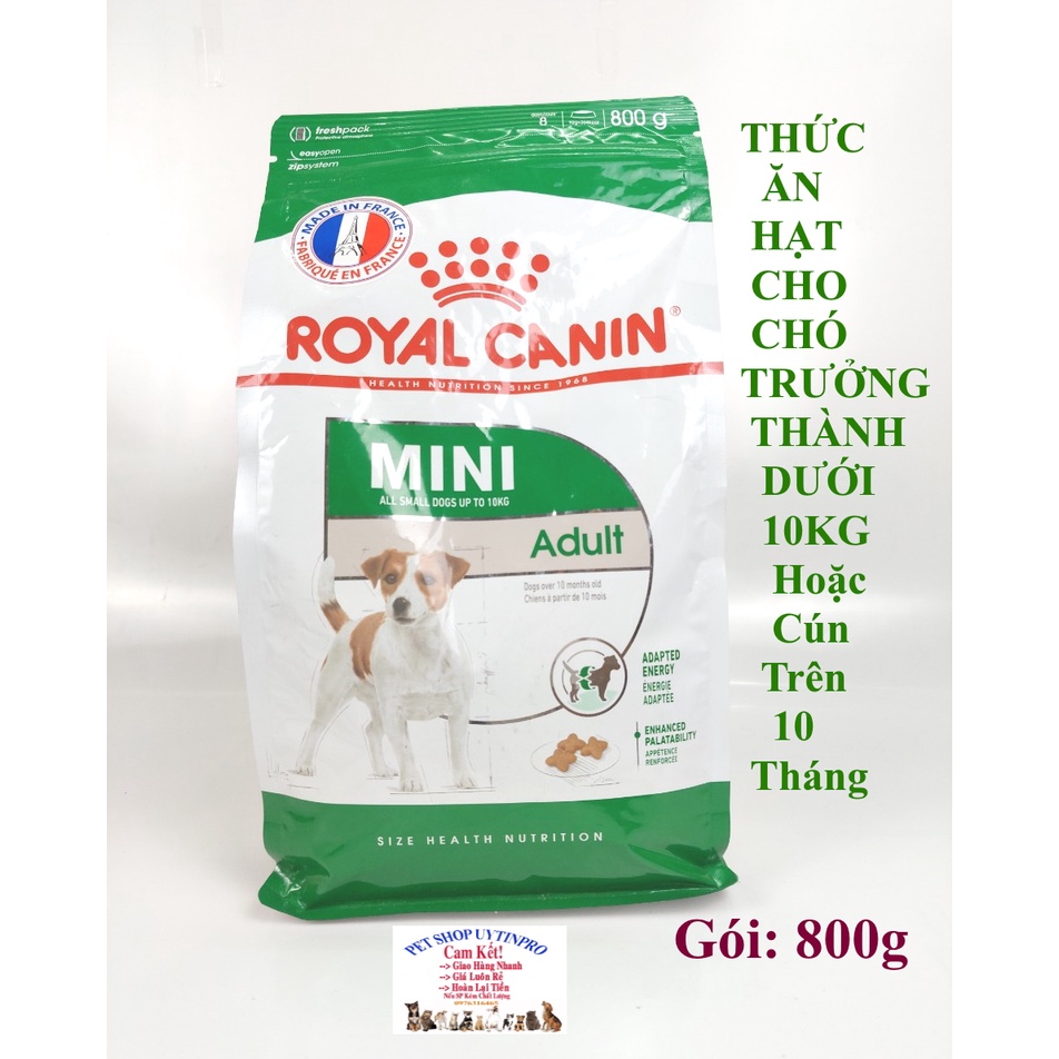 THỨC ĂN CHO CHÓ Dạng hạt ROYAL CANIN MINI All small dogs up to 10kg Adult Gói 800g Chế độ dinh dưỡng hoàn chỉnh Cân đối