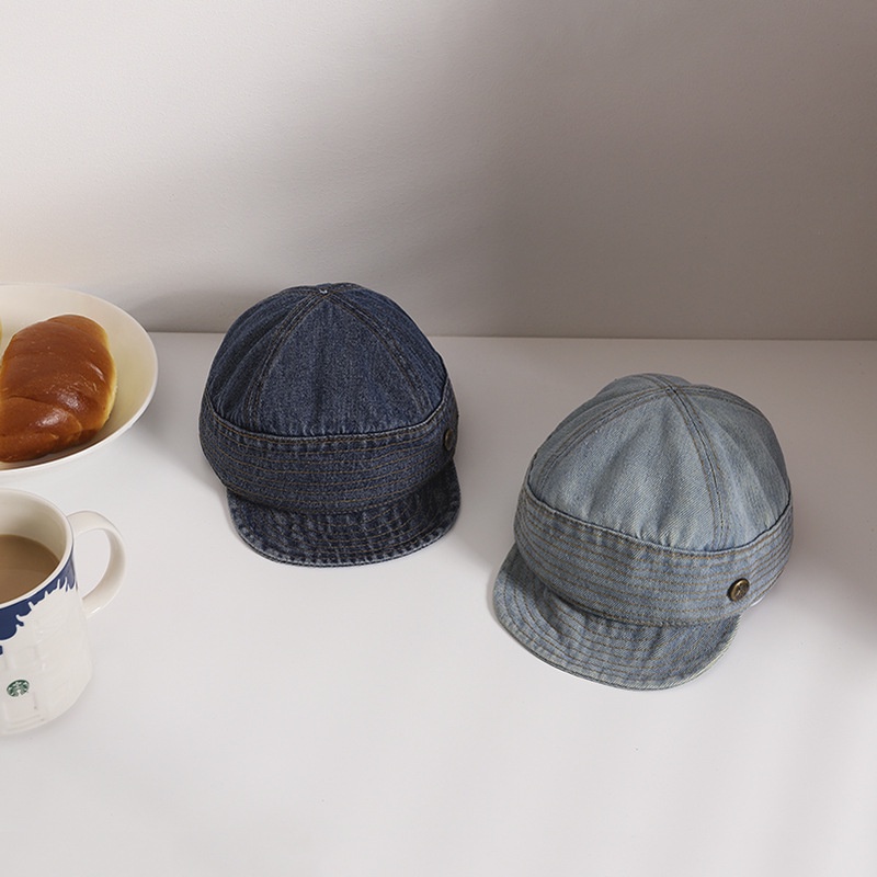 Mũ Beret Denim Vành Mềm Phong Cách Retro Đơn Giản Cho Bé