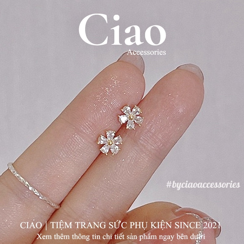 Khuyên tai/ Bông tai mạ bạc S925 thiết kế hình hoa đính đá nữ tính Quinn Tiny Ciao