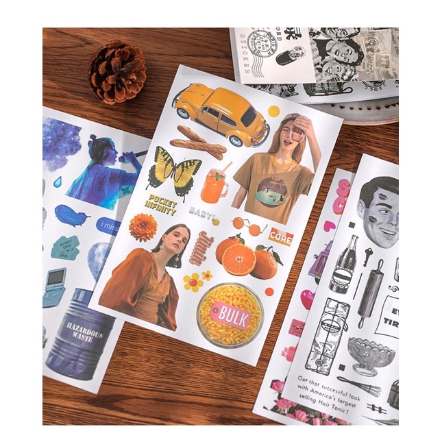 Quyển sticker 20 tờ trang trí sổ bullet journal, junk journal, scrapbook
