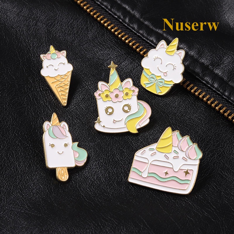 Ghim Cài Áo Kim Loại Tráng Men Hình Kỳ Lân Hoạt Hình Đáng Yêu Cho Nữ