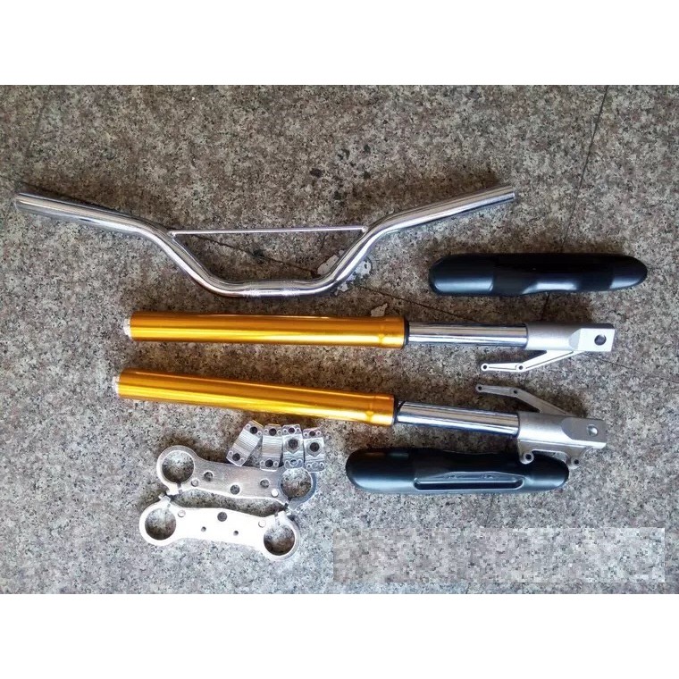 Phuộc nhún trước, càng lái, niềng kẹp phuộc, niềng kẹp tay lái cào cào mini 50cc