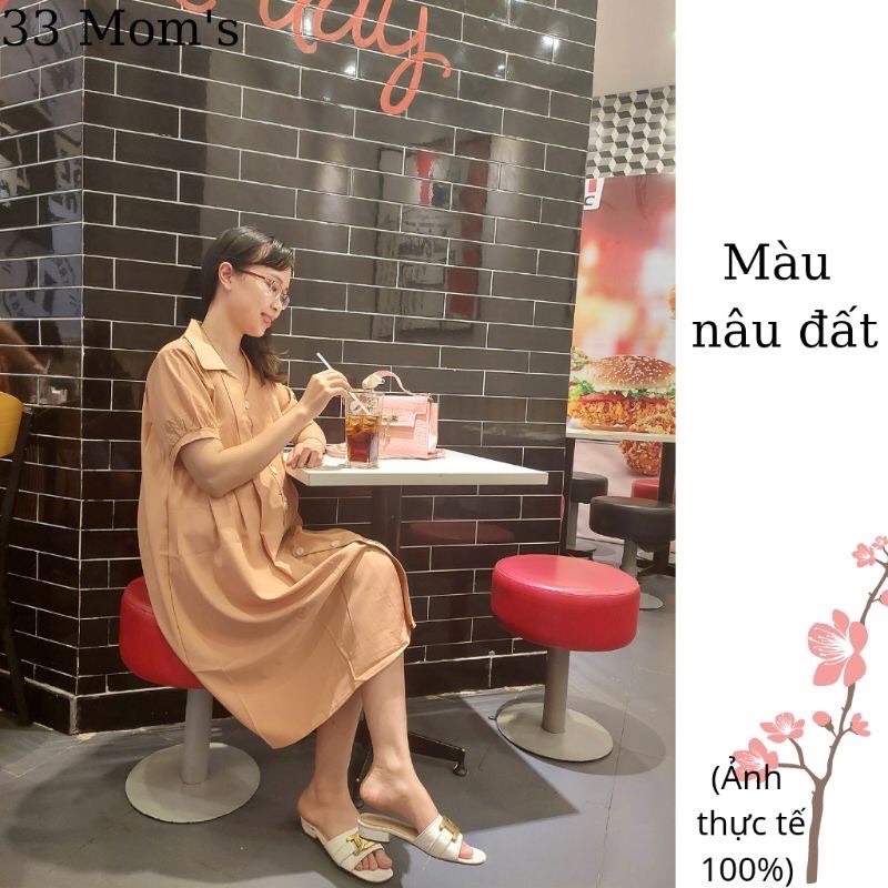 Váy Bầu kiểu sơ mi,ảnh thật cận chất -3 màu siêu xinh-chất đũi thấm hút mồ hôi-mặc đi làm ,đi chơi- freesize 43-68kg