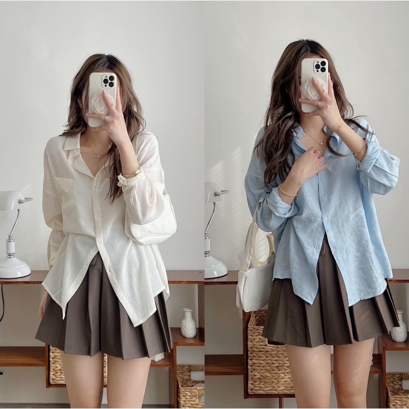 Áo sơmi lụa tăm túi ngực có 3 màu