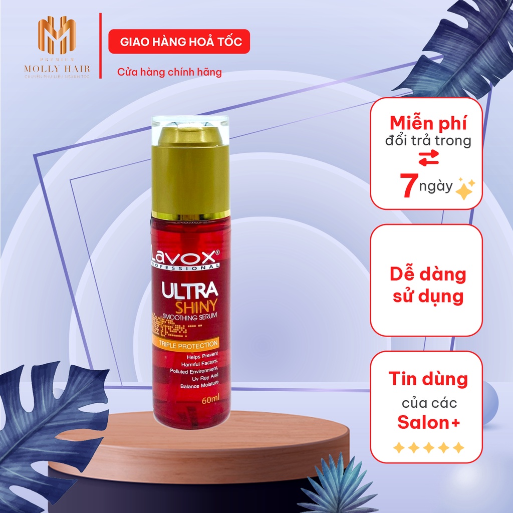 Serum dầu bóng huyết thanh Mollyhair Lavox, phục hồi tóc hư tổn và nuôi dưỡng tóc khô xơ xoăn cứng 60ml