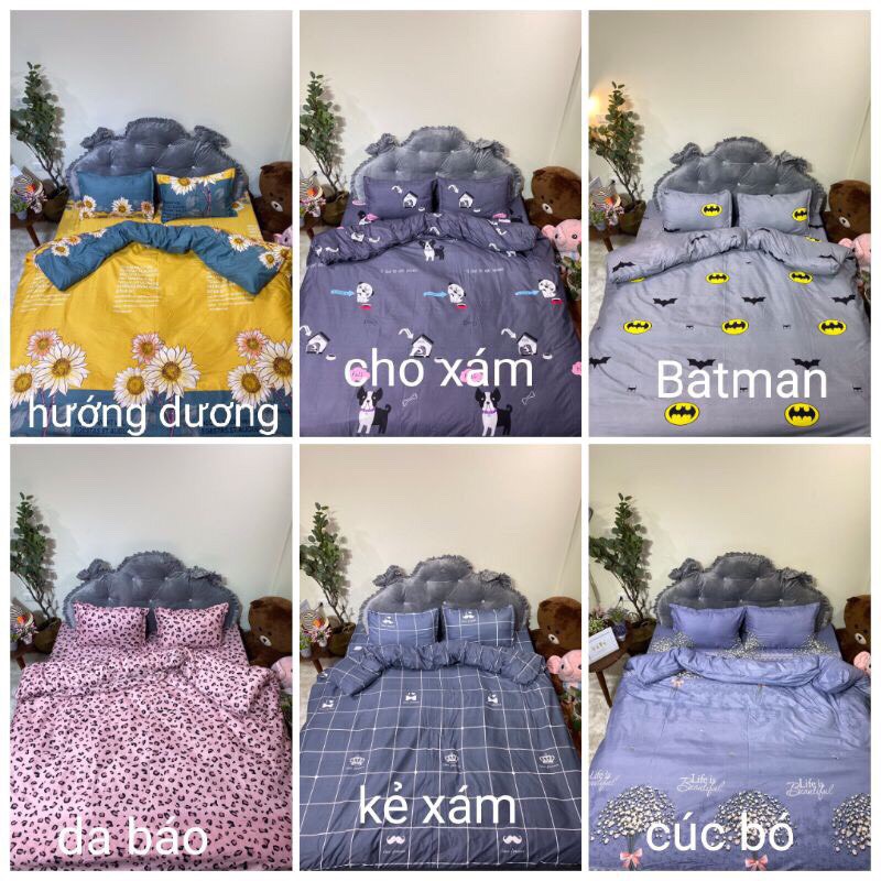 (Hàng đẹp loại 1) Bộ 5 món vỏ bọc mền (vỏ chăn) và ga kèm 3 vỏ gối mẫu Thỏ Đeo Kính (Thỏ buny) poly cotton -Vỏ chăn lồn