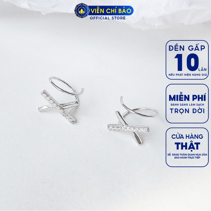 Bông tai bạc nữ chữ xoắn chéo đính đá chất liệu bạc 925 thời trang phụ kiện trang sức nữ Viễn Chí Bảo B400259