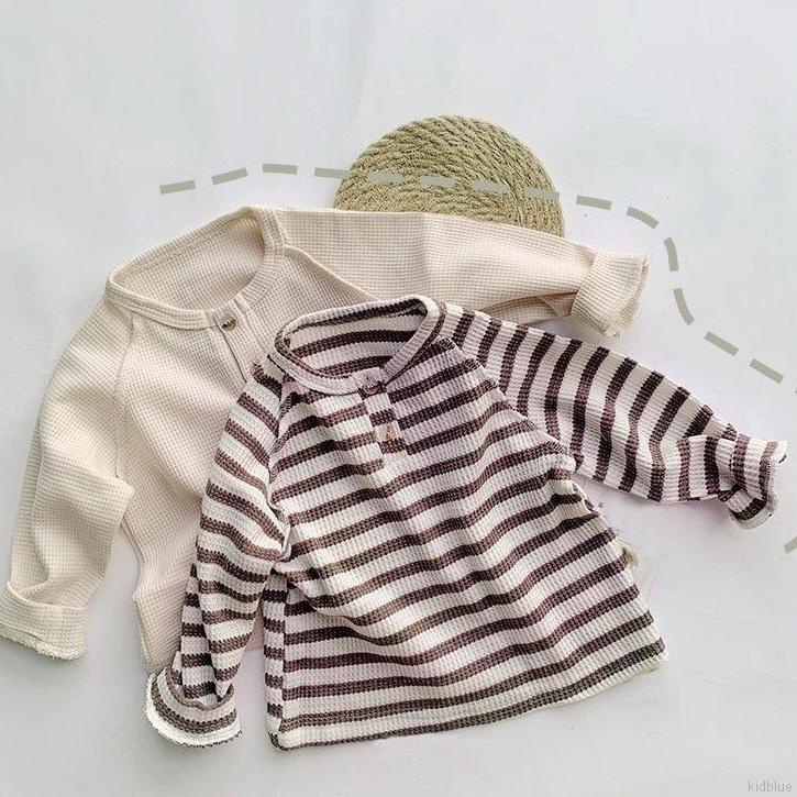 Áo sweater tay dài họa tiết kẻ sọc phối nút thời trang xuân thu dễ thương cho bé gái