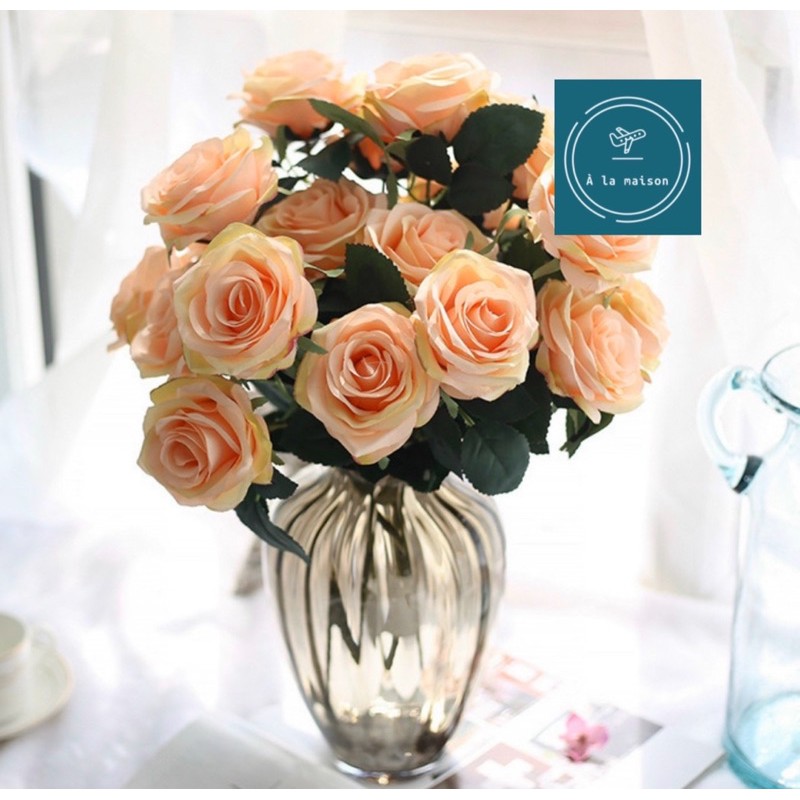[Mã SR14MAY5 giảm 20K đơn 50K] Hoa lụa - Cụm hồng ngoại 10 bông đẹp sang trọng, hoa cô dâu, hoa decor trang trí