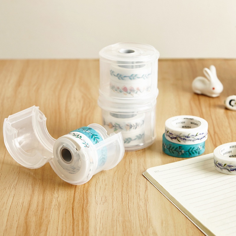 Hộp nhựa trong suốt đựng washi tape, băng keo, hộp lưu trữ và cắt băng keo cầm tay nhỏ gọn tiện lợi