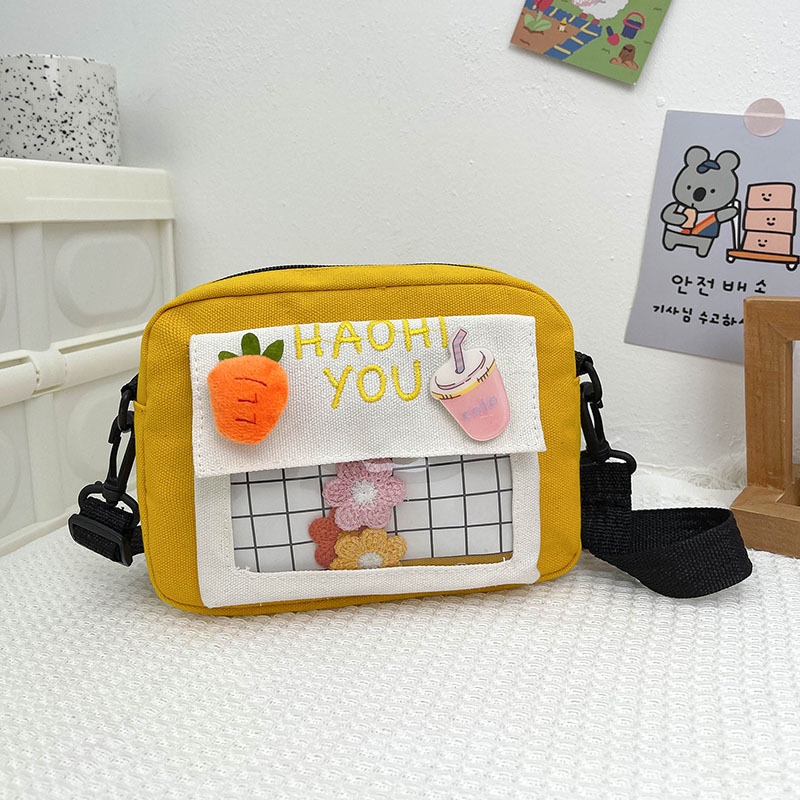 Túi Đeo Chéo Canvas Dáng Vuông Nhỏ Màu Tương Phản Thời Trang Cho Nữ