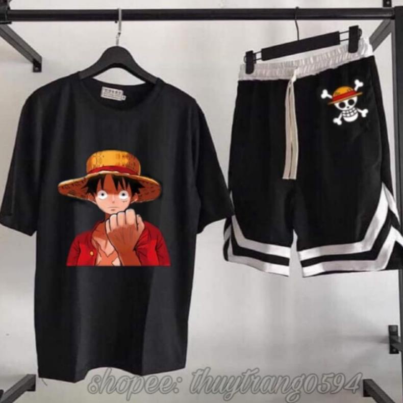 Set Bộ Áo Quần Hè Cá Tỉnh Hoạt Hình One Piece Luffy Đảo Hải Tặc
