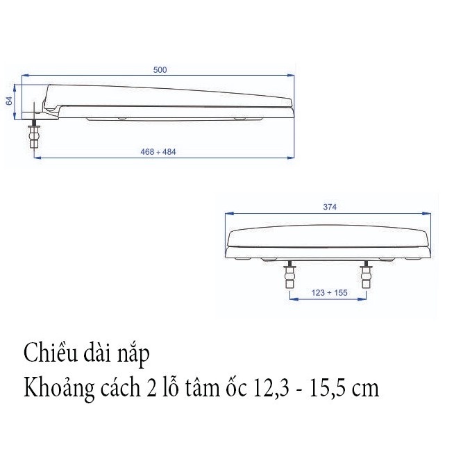 Nắp bồn cầu rơi êm màu trắng A27 kèm chân ốc inox phù hợp với nhiều loại bồn cầu