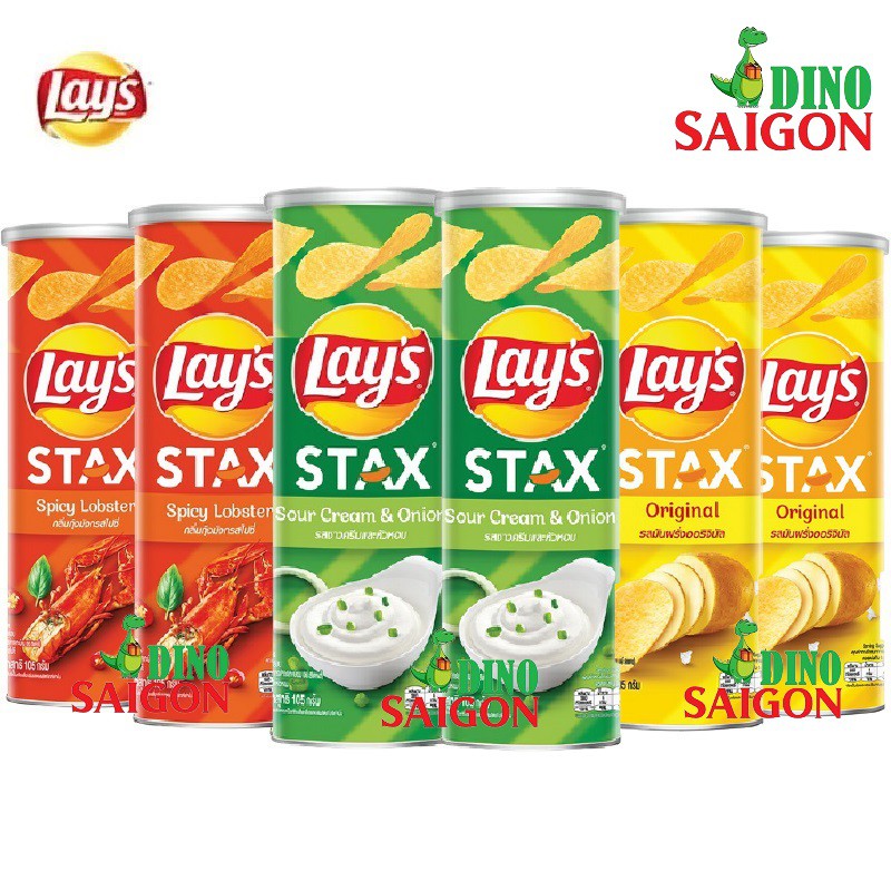 Combo 6 Hộp Bánh Snack Khoai Tây Lay's Stax Thái Lan 105g Mix 3 Vị Kem chua hành, Tôm Hùm Nướng Và Tự Nhiên