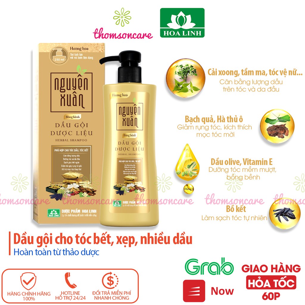 Giúp tóc chắc khỏe bồng bềnh giảm rụng tóc Nguyên Xuân Dầu Gội Xả dược liệu chai Vàng kết hợp cùng biotin HD, Lcystine