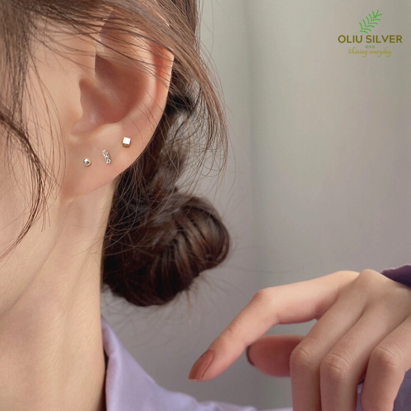 Bông Tai Bạc S925 Bộ 3 Khuyên Tai Hình Học Mini Trẻ Trung Cá Tính | Khuyên Tai Unisex Trang Sức Bạc Thời Trang