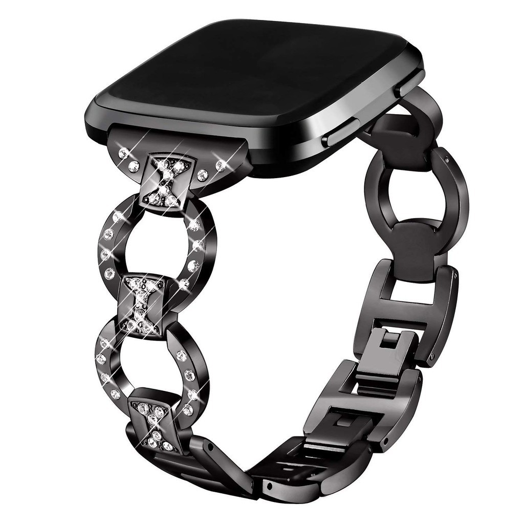 Dây đeo đồng hồ thay thế bằng thép không gỉ đính đá sang trọng cho Fitbit versa
