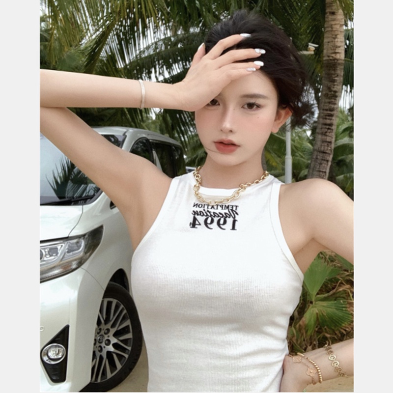 Áo Sát Nách Thêu Chữ Tiếng Anh Dáng Ôm Gợi Cảm Cho Nữ