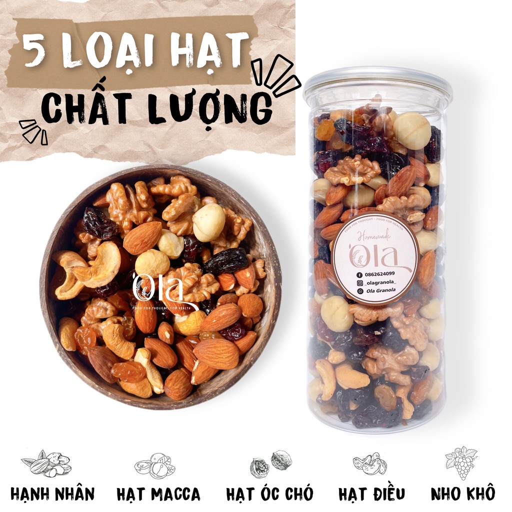 [Mã GROSALE giảm 10% đơn 150K] MIXED NUTS OLA GRANOLA - HỖN HỢP 5 LOẠI HẠT DINH DƯỠNG 500GR