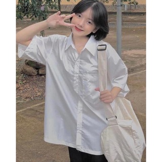 Áo sơ mi nữ trắng tay lỡ - Áo sơ mi nữ form rộng tay lỡ màu trắng, style Ulzzang