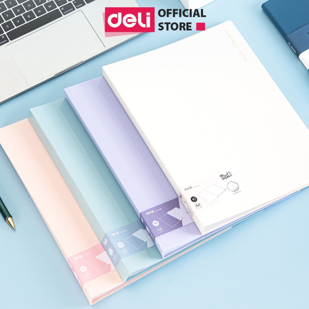 File lá văn phòng A4 Deli - 20/30/40 lá - chất liệu PP cao cấp - Xanh dương/Hồng/Trắng/Tím - NS195/196/197