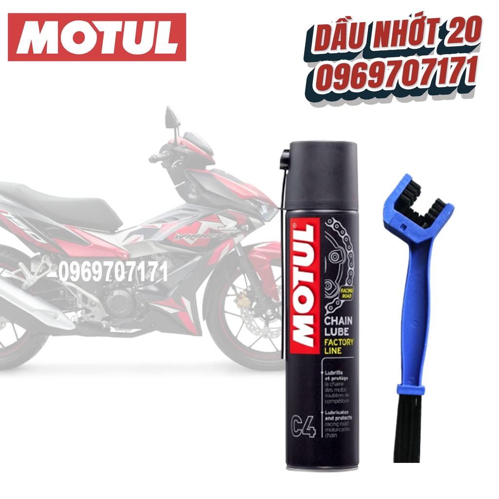 Chai xịt dưỡng sên - xích Motul C4 C2 Factory Line 400ml kèm bàn chải 3D