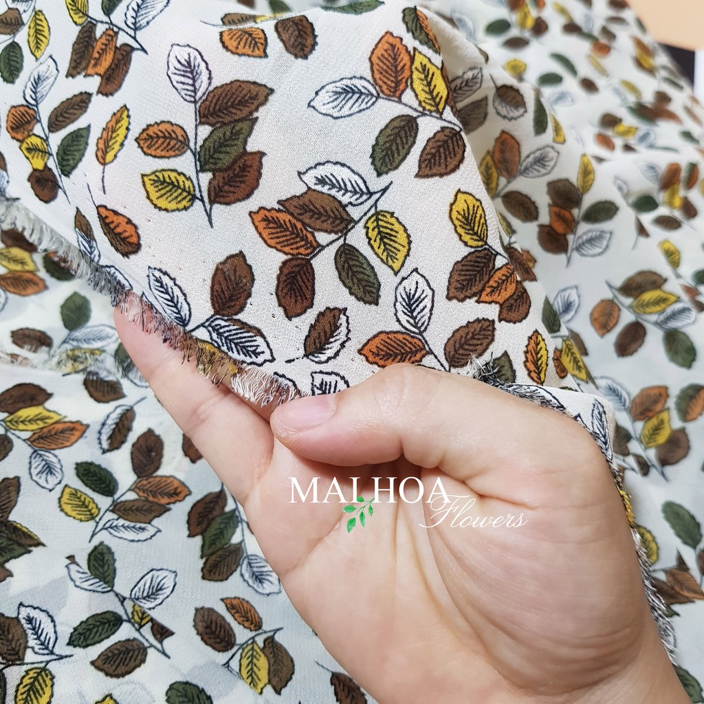 Vải voan hoa vải may đồ nữ in hình lá cầm mềm tay mặc mềm mại và có độ rủ đẹp Maihoaflower