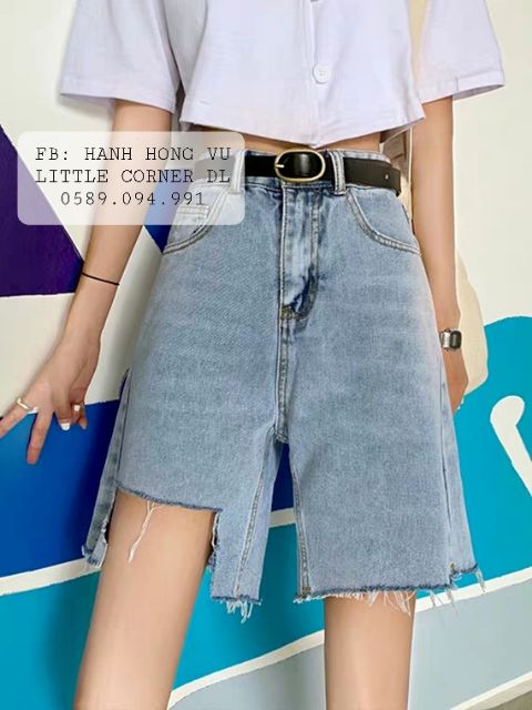 Quần ngố jeans lửng rách mảng lưng cao ulzzang boyfriend kèm ảnh thật