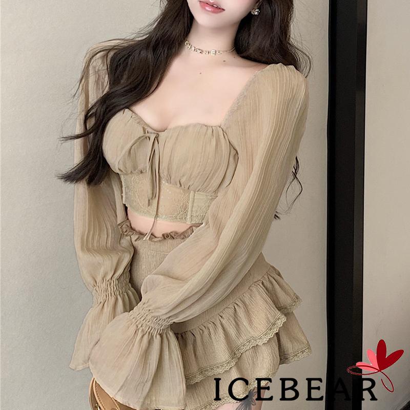 Áo croptop tay dài màu sắc độc đáo cho nữ