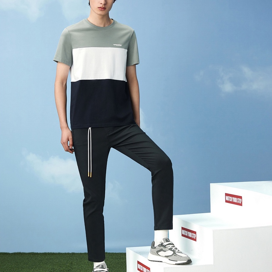 HLA - Áo Thun Nam Ngắn Tay Casual Contrast Stripe Short-sleeve T-shirt