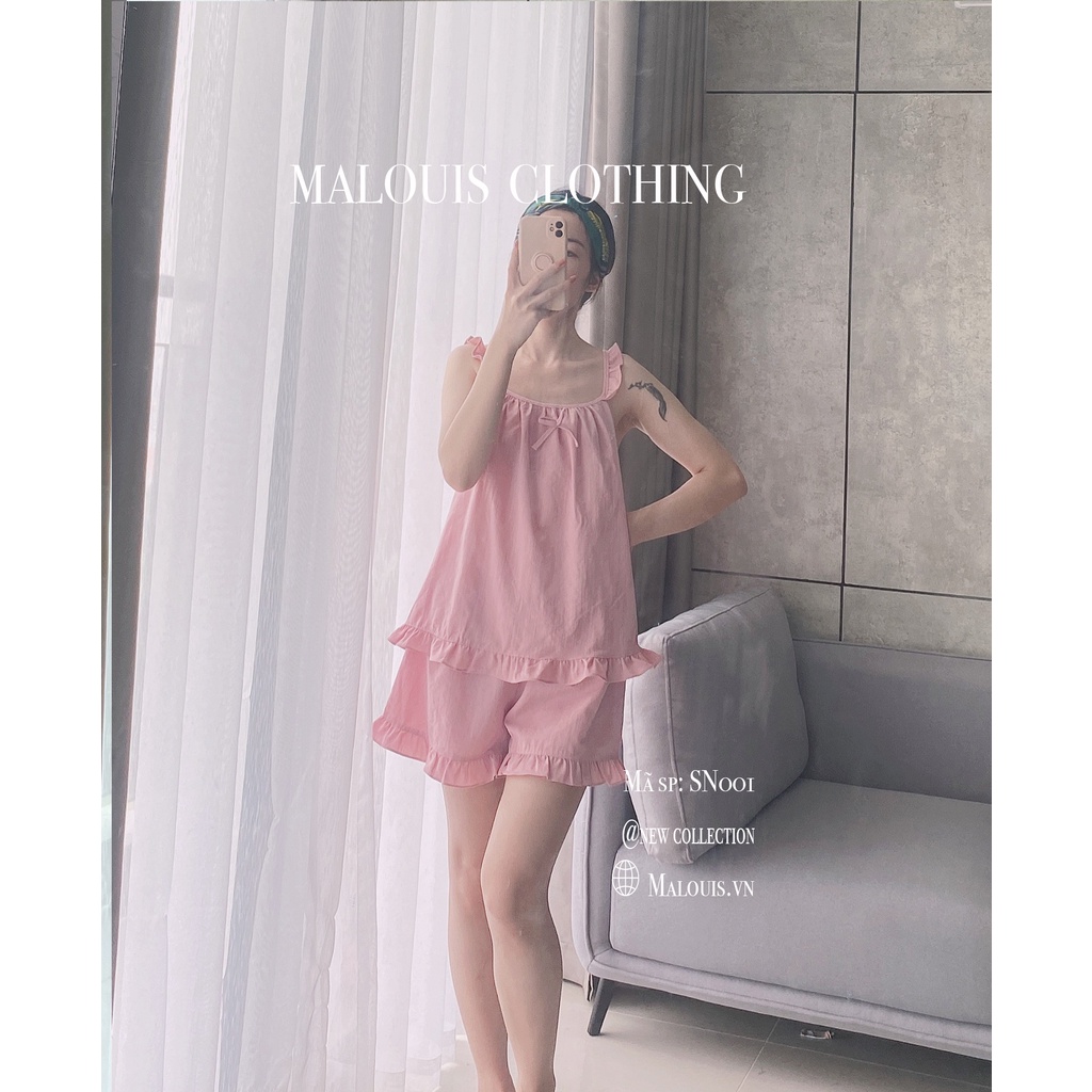 Set bộ mặc nhà cánh tiên áo 2 dây quầy đùi vải đũi xước nhiều màu | MALOUIS