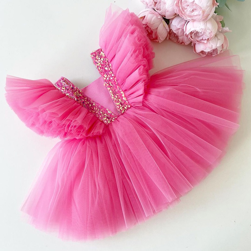 Đầm xòe công chúa đính kim sa xinh xắn cho bé gái