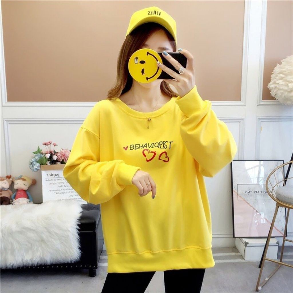 ÁO SWEATER NỈ UNISEX KHÔNG NÓN BEHAVIORIST NỮ HAI MÀU TRẮNG VÀNG CỰC ĐẸP