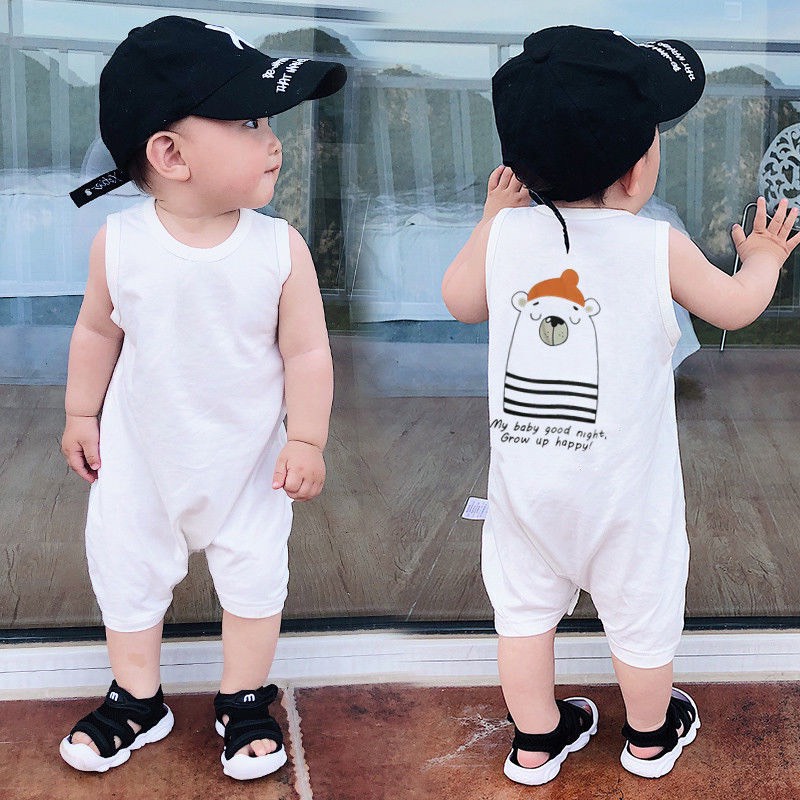 Body Gấu Hè Sát Nách Thun Cotton Mỏng Mát Hàng Quảng Châu Cao Cấp Cho Bé