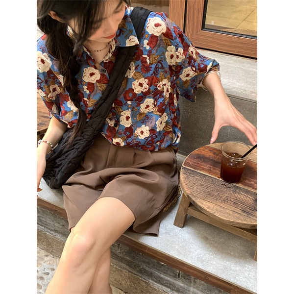 Áo Sơ Mi Tay Ngắn Dáng Rộng In Hoa Phong Cách Hồng Kông Cổ Điển Thời Trang Cho Nữ