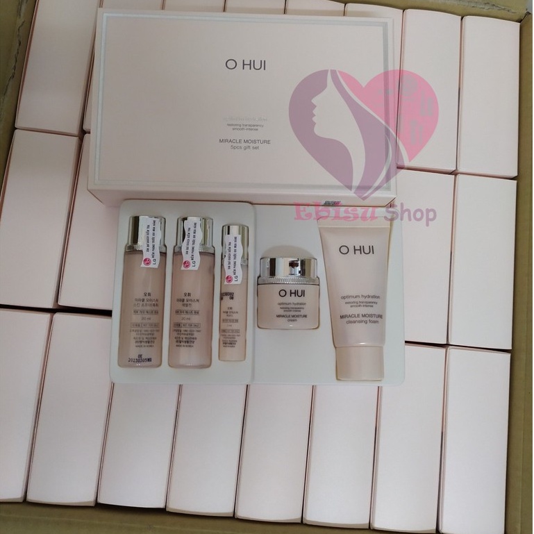 Set Ohui Hồng MIRACLE MOISTURE cấp ẩm dưỡng da trắng hồng 5 sản phẩm