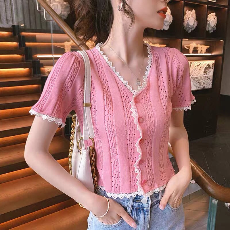 Áo Cardigan Dệt Kim Tay Ngắn Cổ Chữ V Thời Trang Dành Cho Nữ  tao bao
