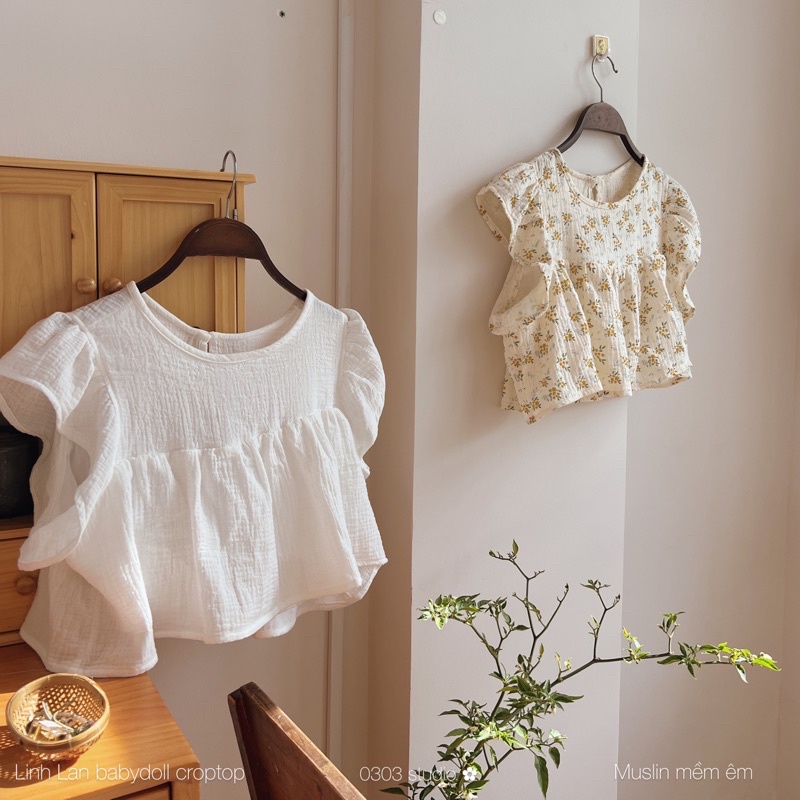 Áo Linh Lan Croptop - 0303Studio - Áo cổ tròn vải muslin