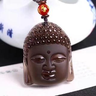 Dây Chuyền Mặt Hình Đầu Phật Bằng Đá Obsidian Tự Nhiên