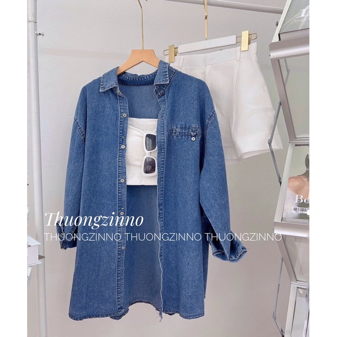 [Ảnh thật/Video] Áo sơ mi bò dài tay cách điệu phần túi ngực  Hàn Quốc Áo sơ mi jean dài tay basic khoác ngoài