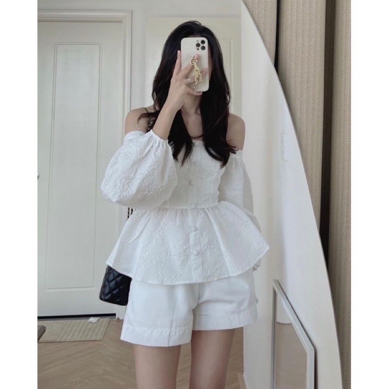 áo trễ vai trắng gấm xinh( ảnh thật lant.clothing