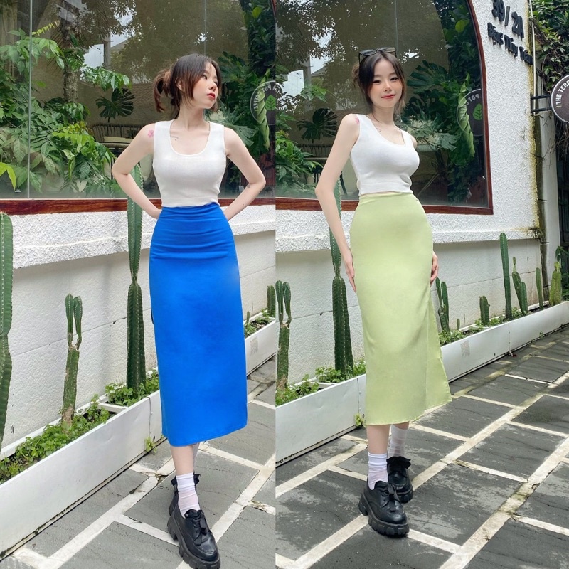 COLOR SKIRT- Chân váy midi dáng A chất linen có lót phong cách mùa thu Hàn quốc