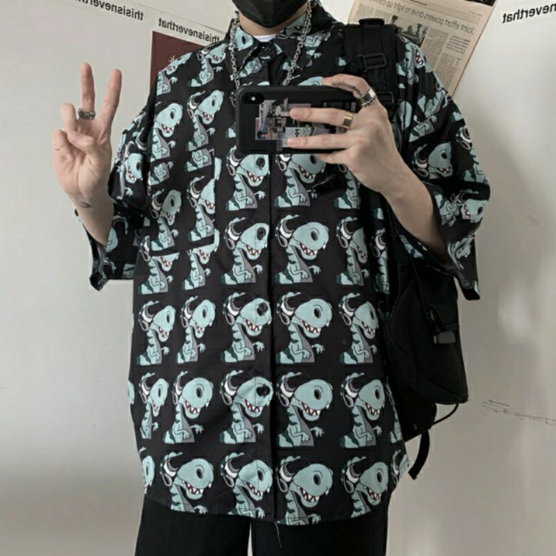 Áo Sơ Mi Tay Ngắn Unisex Cổ Bẻ Phong Cách Hàn Quốc Freesize