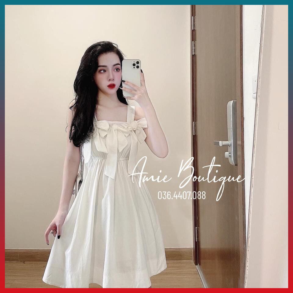Váy Hai Dây Váy Babydoll Váy 2 Dây Bản To Phối Nơ Ngực Hàn Xẻng Điệu Đà Sang Chảnh