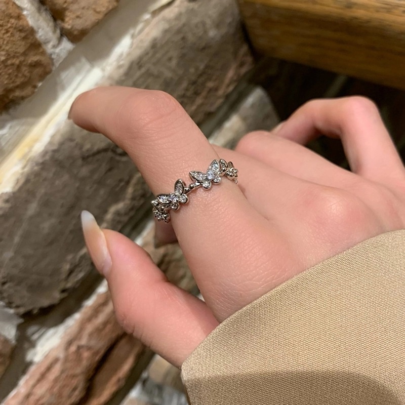 Nhẫn Mạ Bạc Hình Bướm Đính Đá Zircon Thời Trang Hàn Quốc