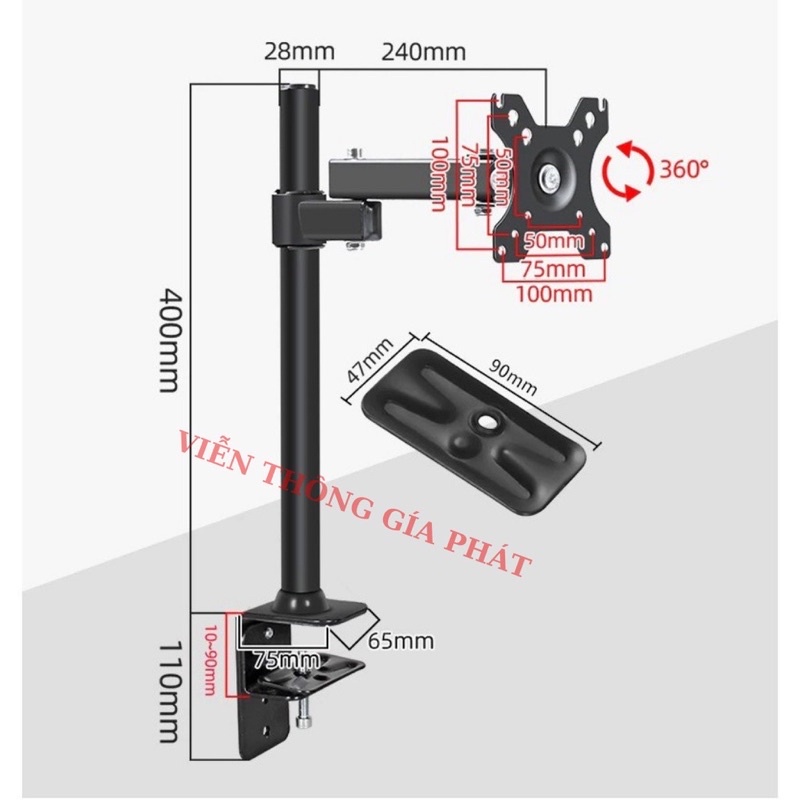 Giá Treo Một Màn Hình Máy Tính - Giá Đỡ 1 Màn Hình 17 - 27 Inch - Kẹp Thành Bàn Đa Năng