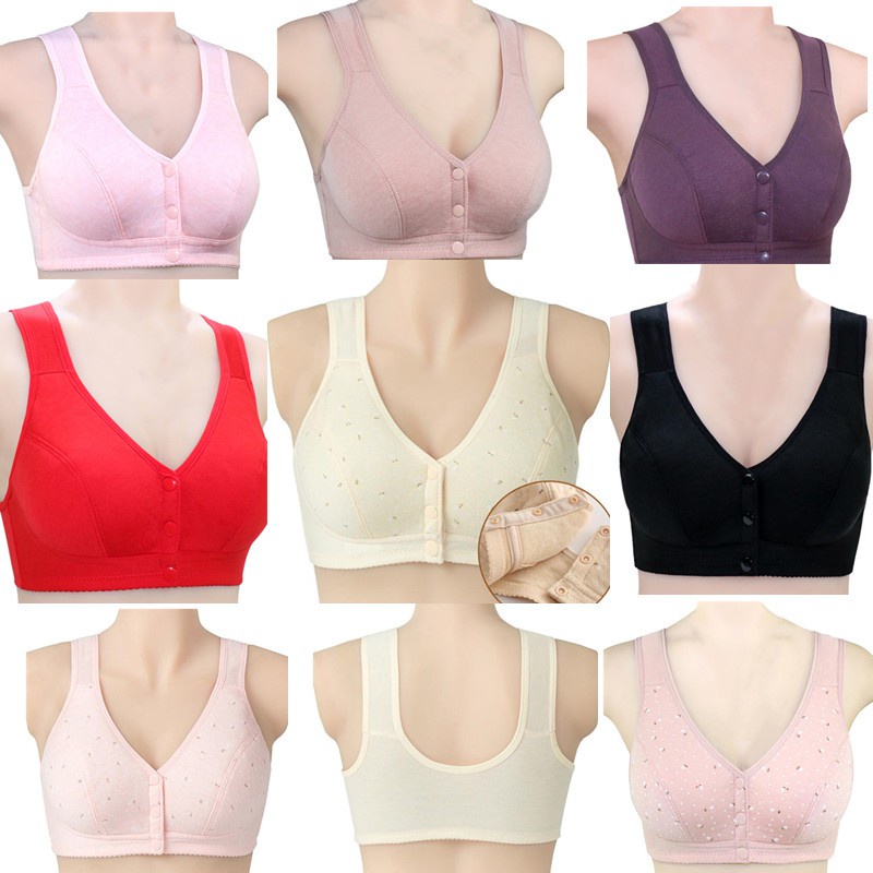 Áo Lót cotton Mềm Mại Cài Khóa Trước Không Gọng Thép Kích Thước 36-46 Cho Phụ Nữ Trung Niên