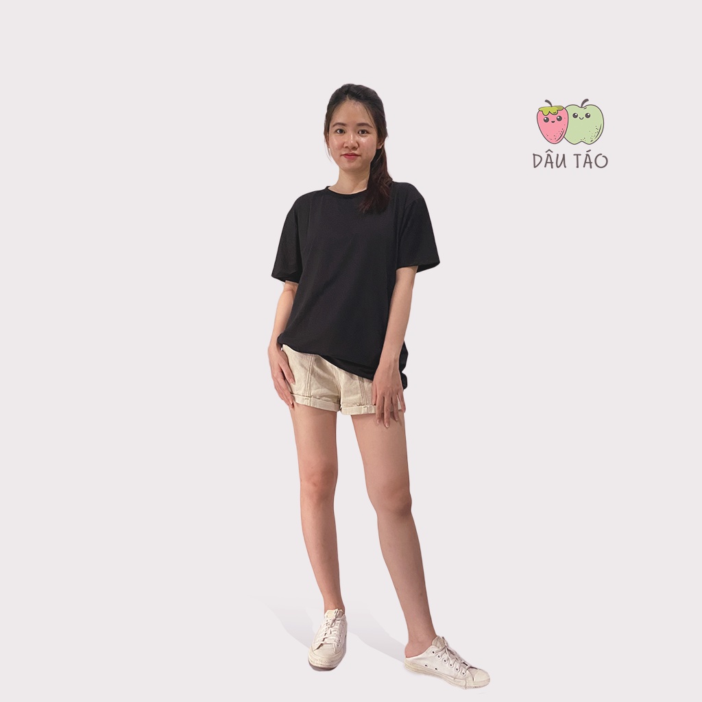 Áo thun đen cotton nam nữ form suông co dãn 4 chiều, thoáng mát unisex, không xù lông, phôi áo phông in PET chuyển nhiệt