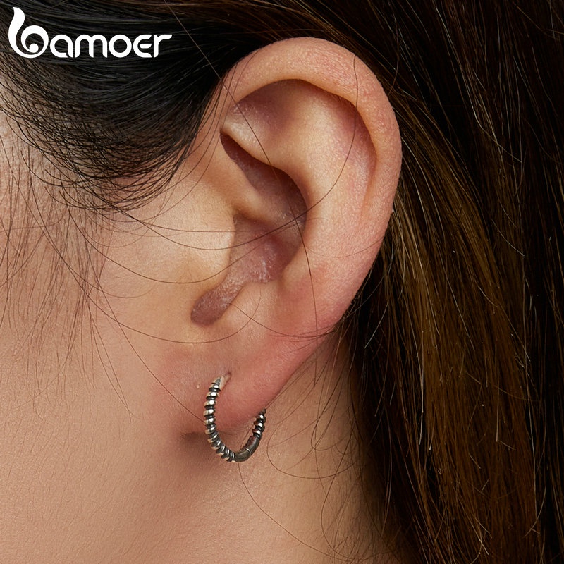 Đôi khuyên tai BAMOER bạc 925 thiết kế cá tính thời trang dành cho cả nam và nữ