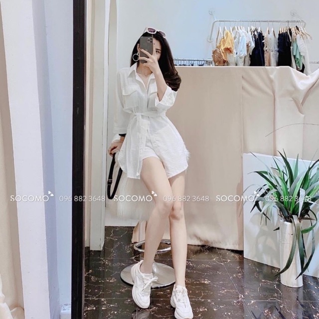 Set Sơ mi dáng dài giấu quần